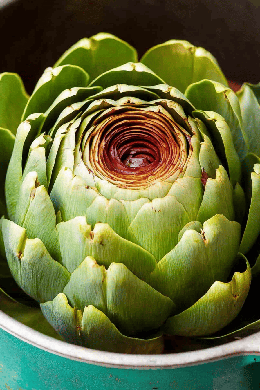 Cook artichokes slice on plate showing perfect texture and swirl pattern