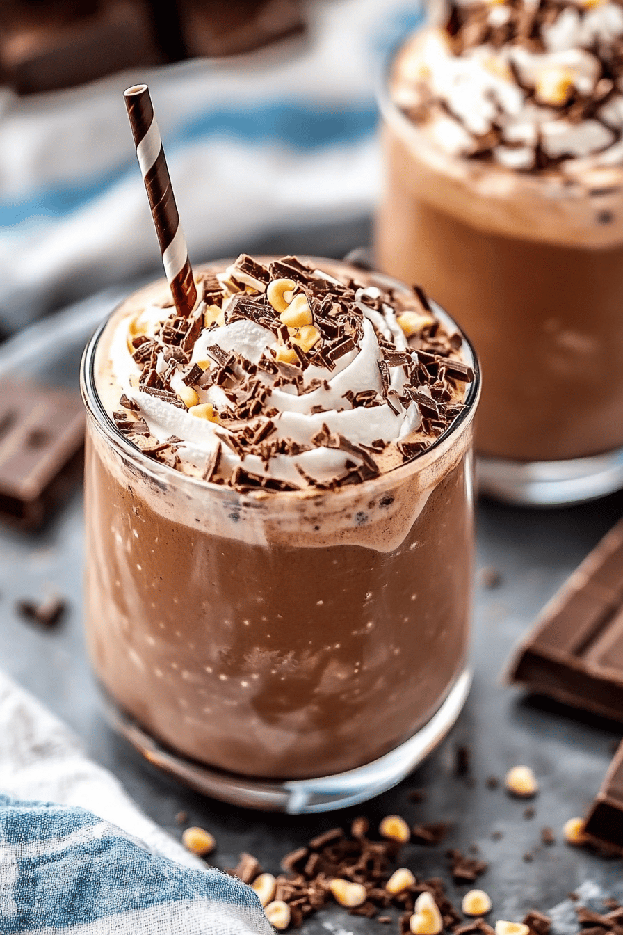 Frozen hot chocolate ingredients organized and measured on kitchen counter