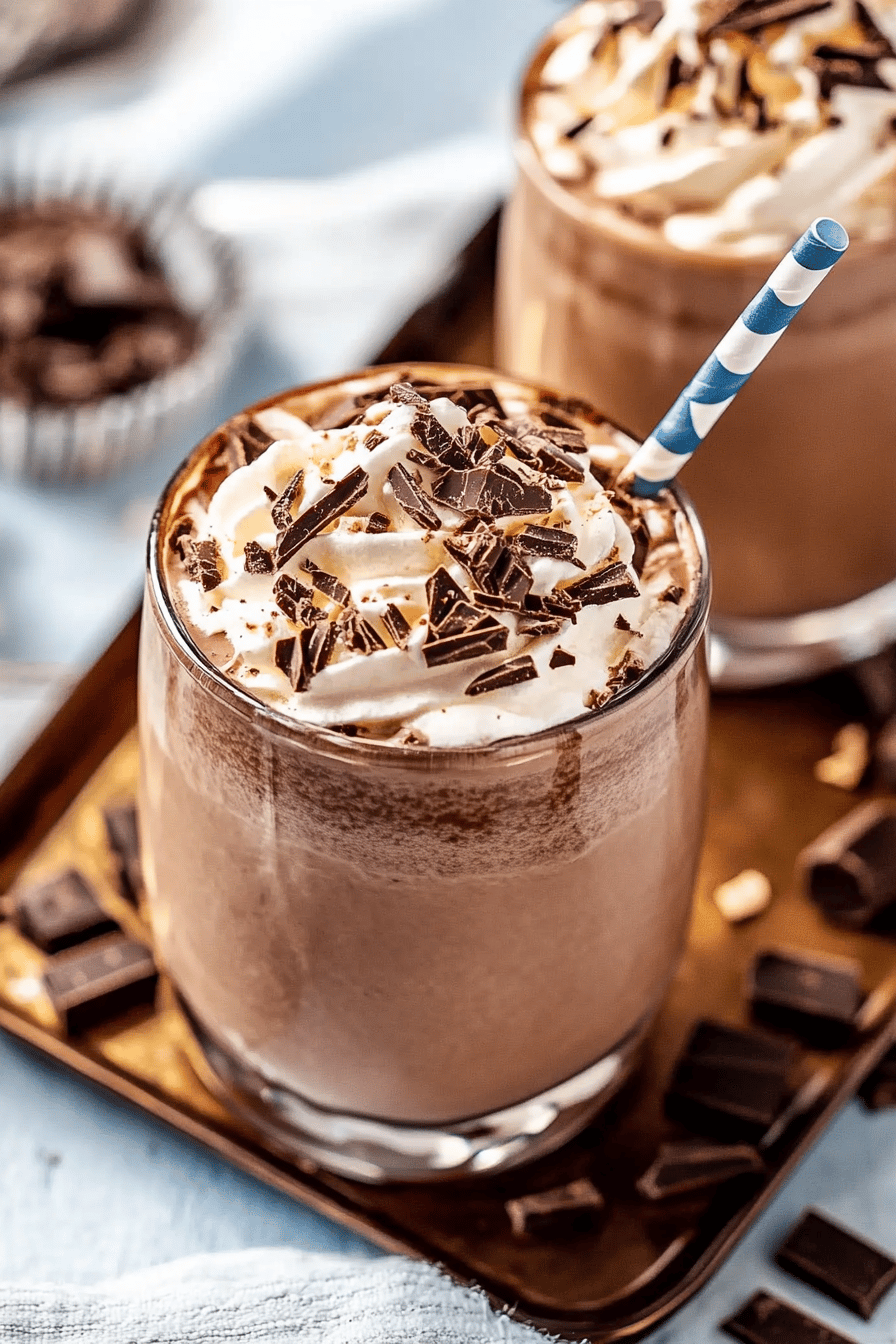 Frozen hot chocolate slice on plate showing perfect texture and swirl pattern