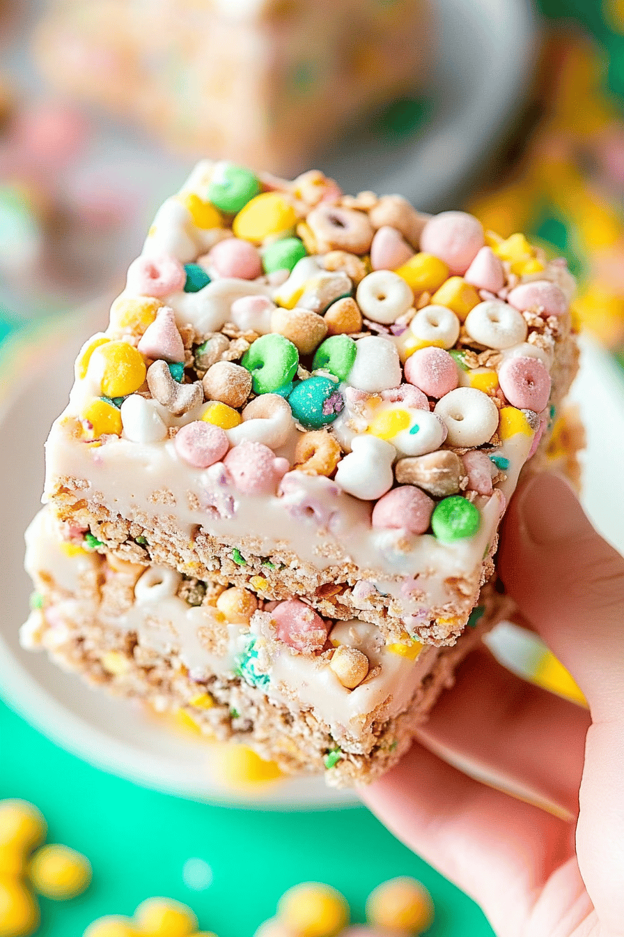 Lucky Charms Treats slice on plate showing perfect texture and swirl pattern