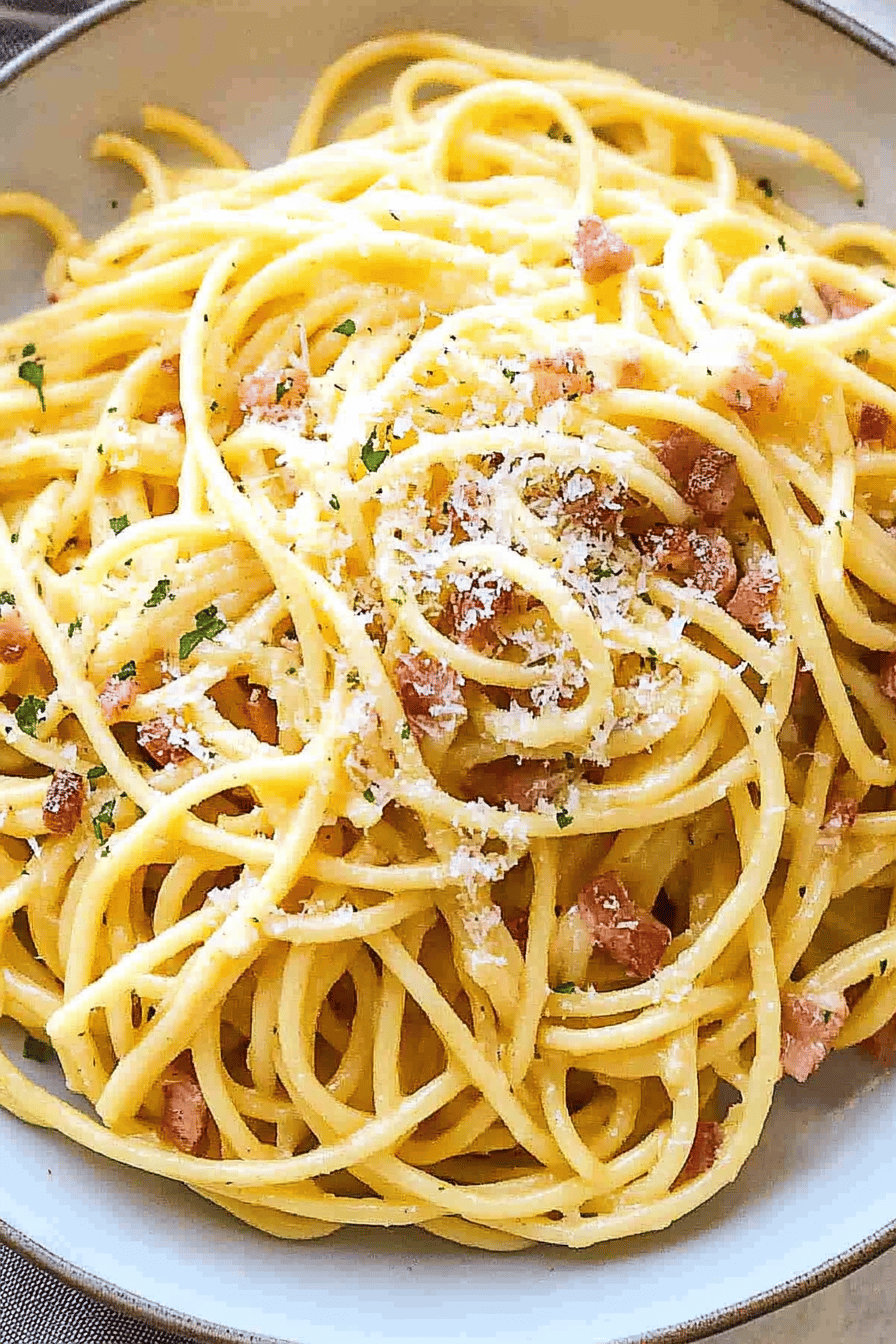 Pasta Carbonara ingredients organized and measured on kitchen counter