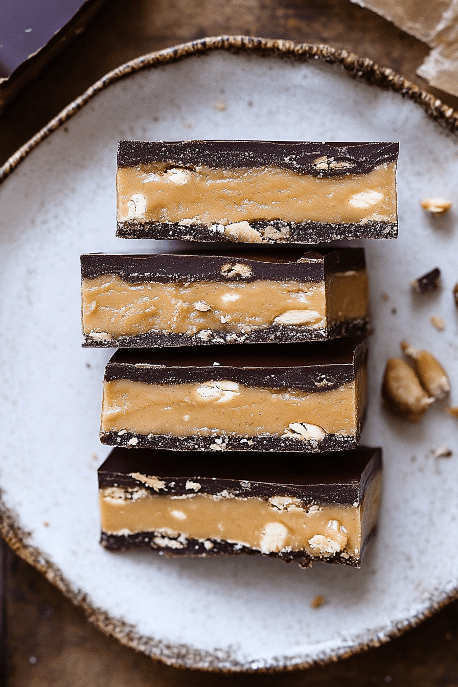 Ingredients for Peanut Butter Twix bars laid out neatly on a kitchen counter, including flour, sugar, butter, peanut butter, and chocolate chips.