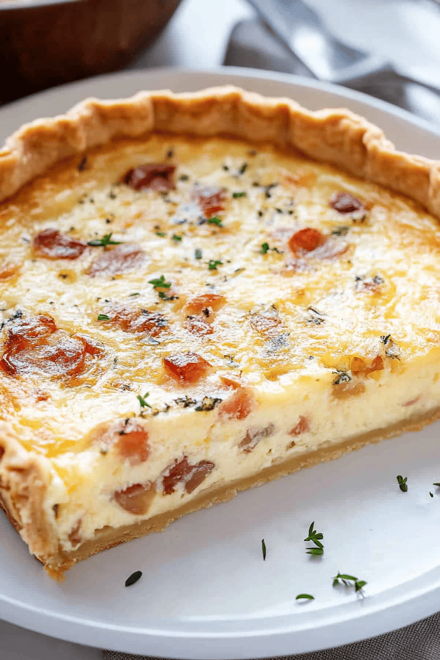 Quiche Lorraine ingredients organized and measured on kitchen counter