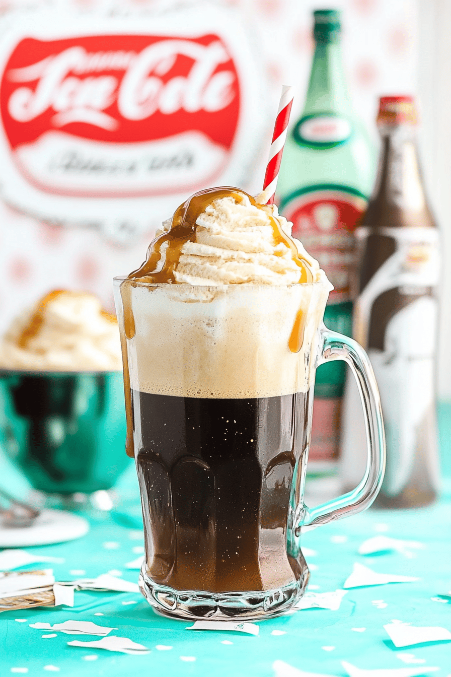 Root beer float slice on plate showing perfect texture and swirl pattern