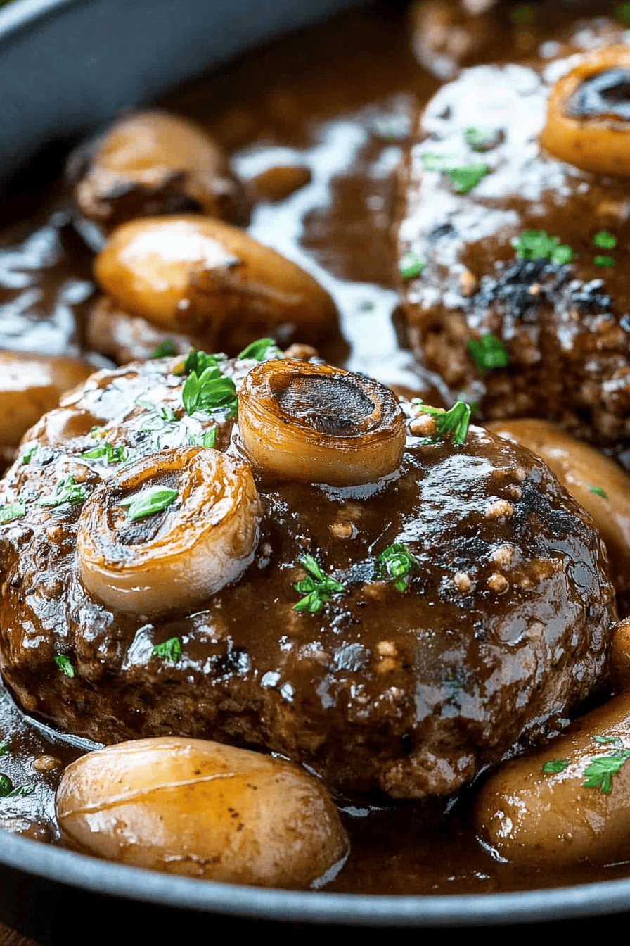 Salisbury steak ingredients organized and measured on kitchen counter