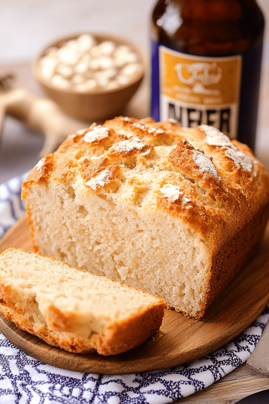beer bread slice on plate showing perfect texture and swirl pattern