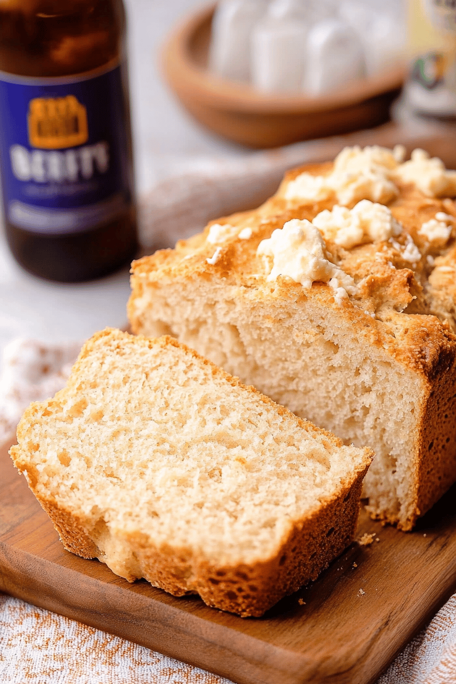 beer bread slice on plate showing perfect texture and swirl pattern