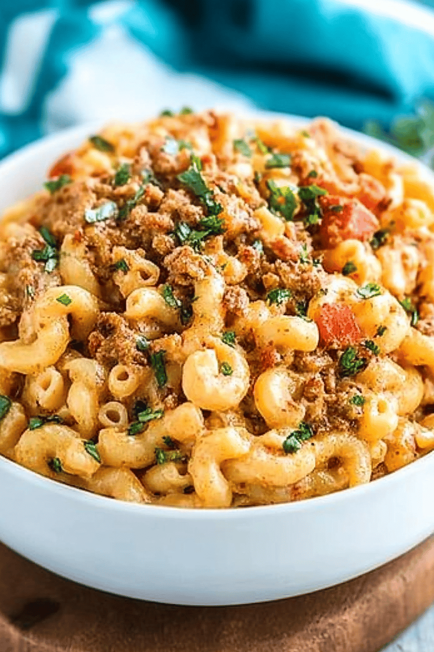 chili mac and cheese ingredients organized and measured on kitchen counter