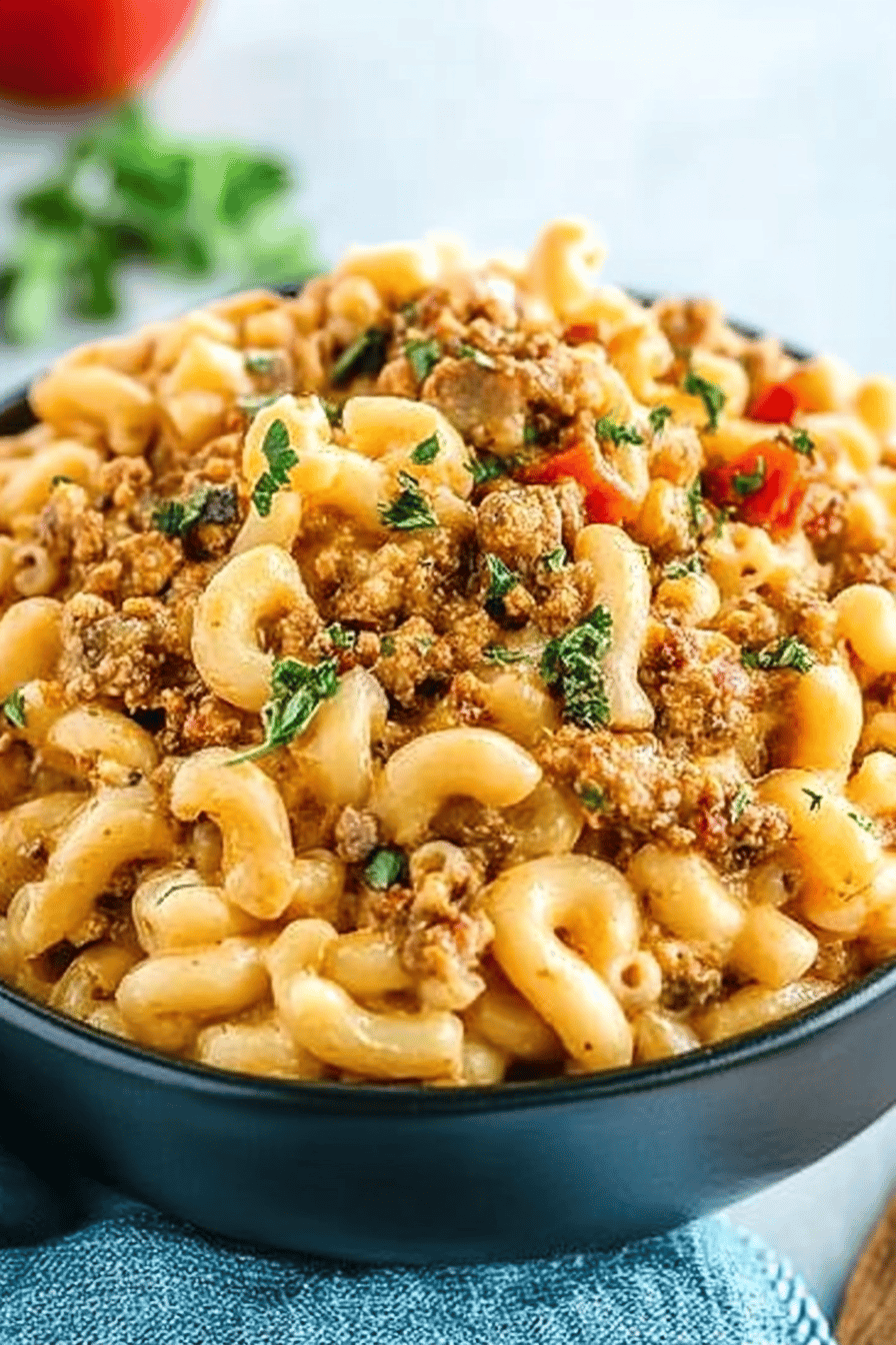 chili mac and cheese slice on plate showing perfect texture and swirl pattern