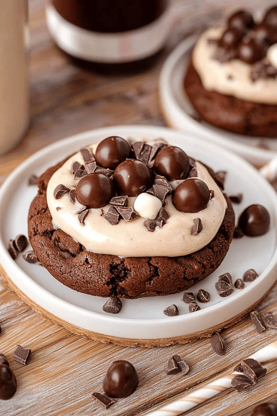chocolate milkshake cookies slice on plate showing perfect texture and swirl pattern