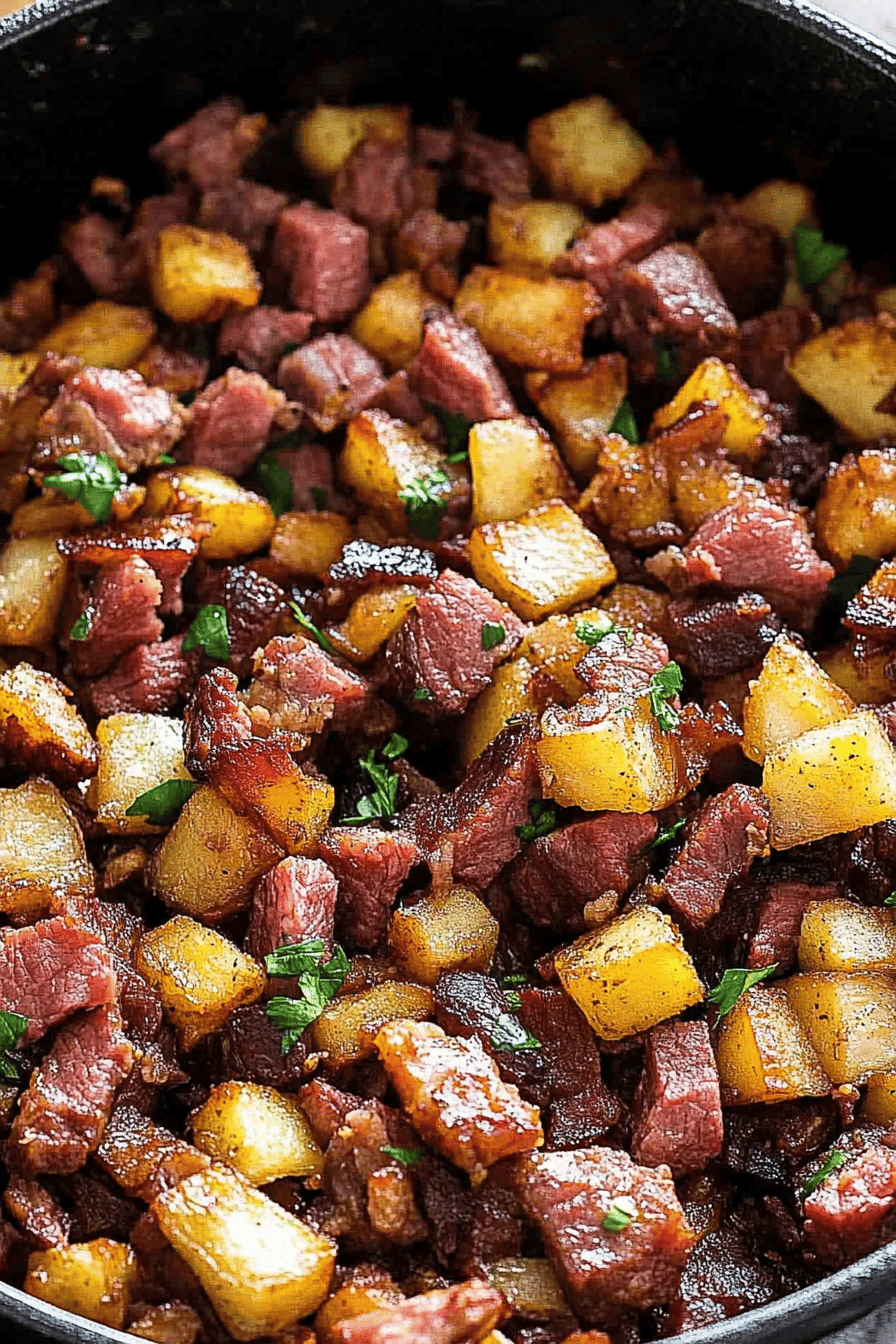 corned beef hash ingredients organized and measured on kitchen counter