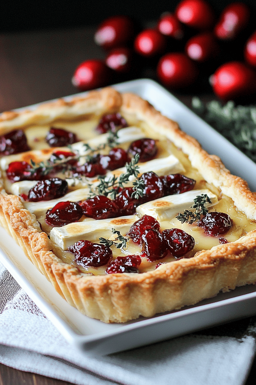 cranberry brie tart slice on plate showing perfect texture and swirl pattern