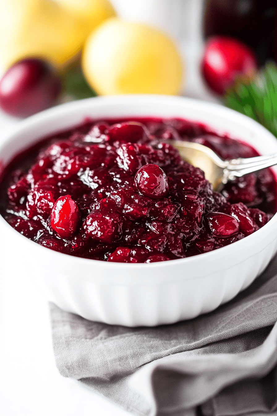 cranberry sauce slice on plate showing perfect texture and swirl pattern