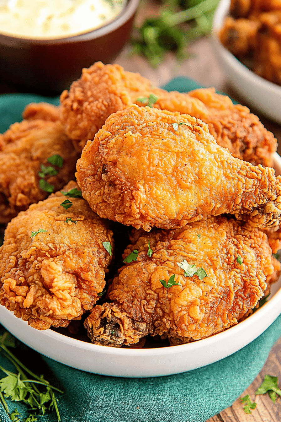 fried chicken ingredients organized and measured on kitchen counter