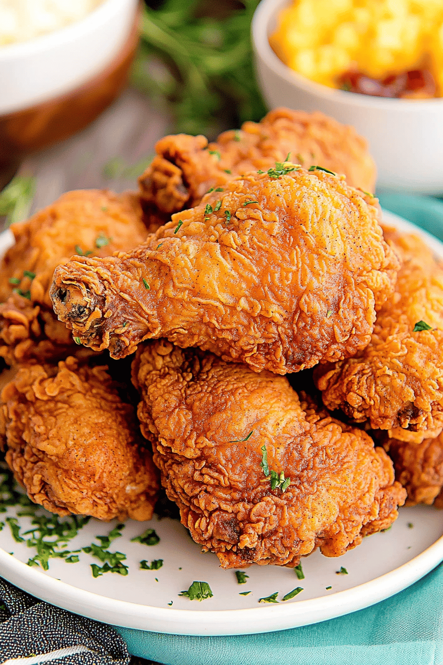 fried chicken slice on plate showing perfect texture and swirl pattern