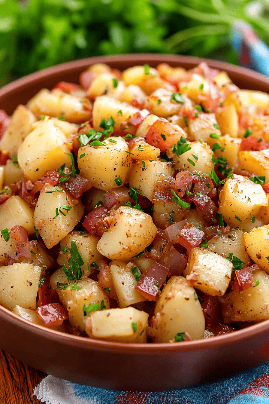 german potato salad slice on plate showing perfect texture and swirl pattern