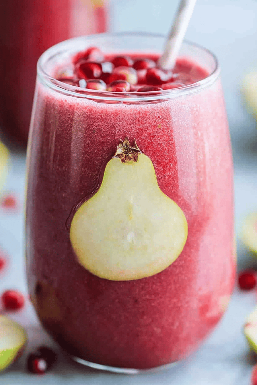 pomegranate smoothie ingredients organized and measured on kitchen counter