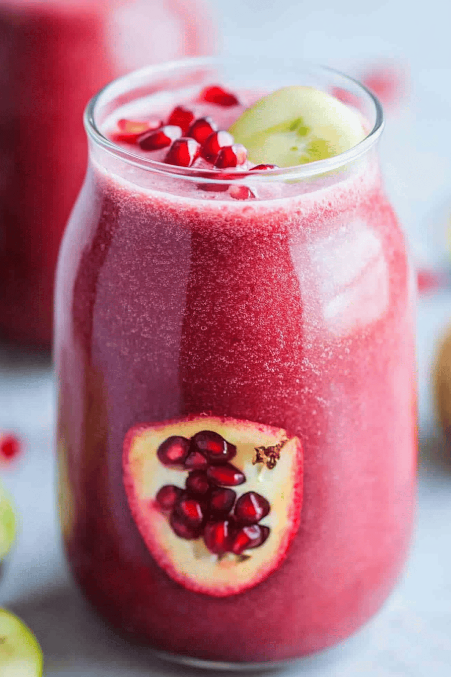 pomegranate smoothie slice on plate showing perfect texture and swirl pattern