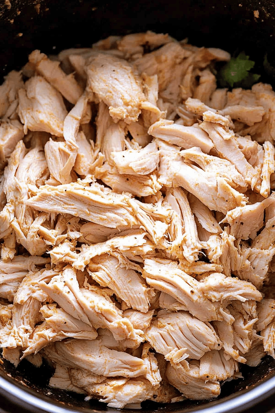 shredded chicken ingredients organized and measured on kitchen counter