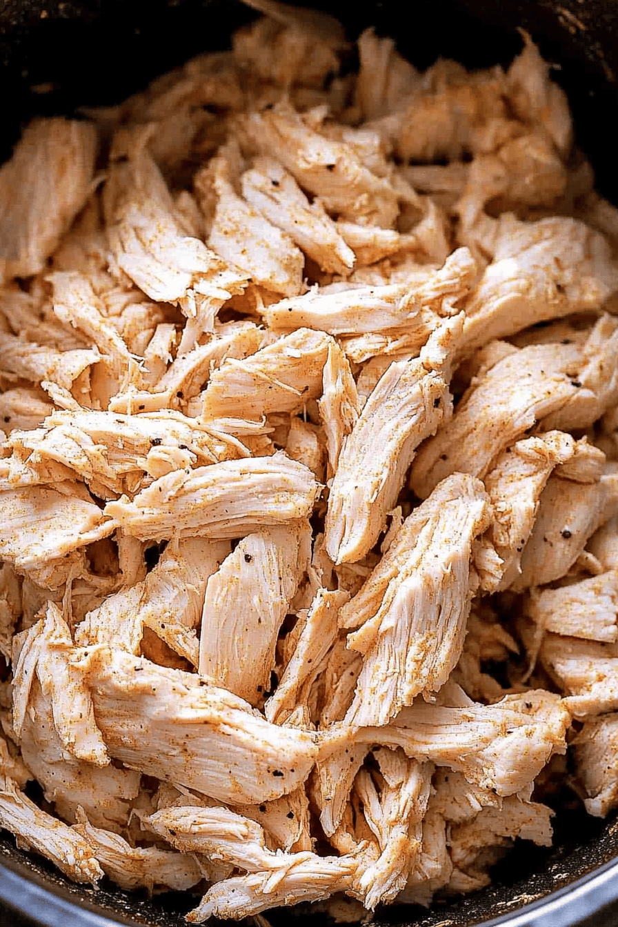 shredded chicken slice on plate showing perfect texture and swirl pattern