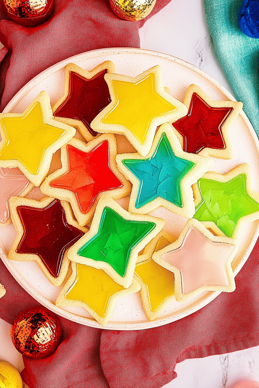 stained glass cookies slice on plate showing perfect texture and swirl pattern