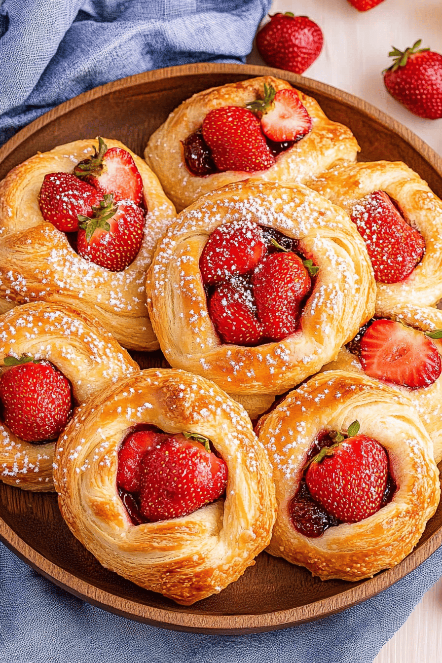 strawberry danish slice on plate showing perfect texture and swirl pattern