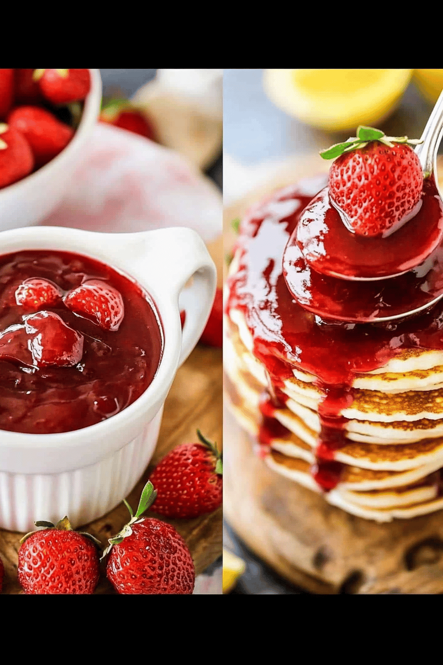 strawberry sauce ingredients organized and measured on kitchen counter